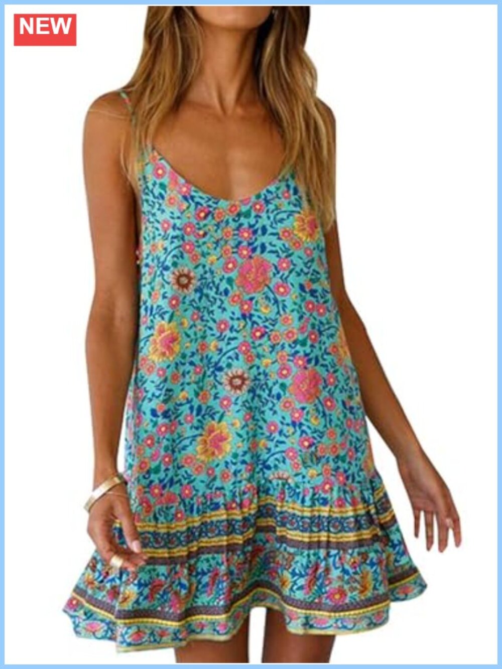 Backless Cami Mini Sundress Floral Boho Beach Dress Sleeveless with Pockets